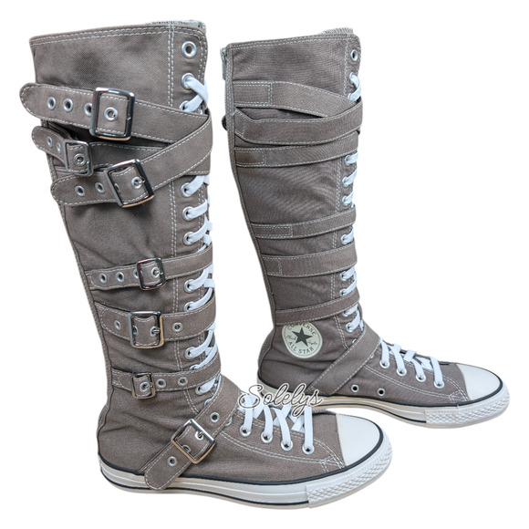 Converse 2012 XXHI 7 Multi Strap Grey Buckle Knee High Sneaker Boot Womens 9.5 - Picture 4 of 12